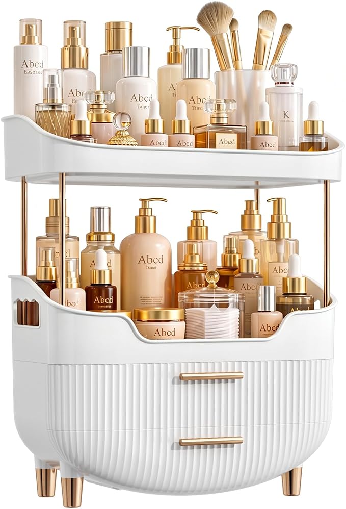 caktraie 4-Tier Makeup Organizer Bathroom Countertop Storage White | Versatile Storage for Vanity, Desk, Bedroom, Holds Lipstick, Perfume, Skincare, Mask, Cosmetics