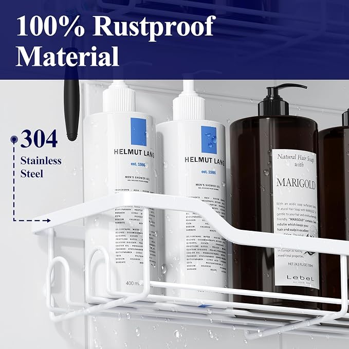 Kitsure Shower Caddy, Adhesive Shower Organizer, Large, White | Stainless Steel Shelf for Inside Shower, No Drill Bathroom Organizers and Storage, Home Decor Accessories