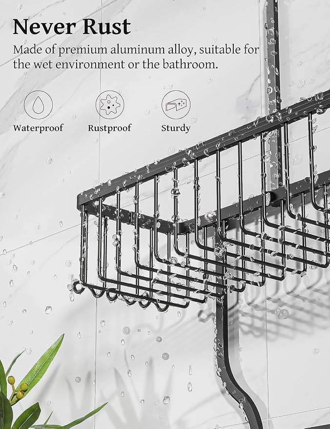 YASONIC Never Rust Shower Caddy Hanging, Aluminum Shower Racks for Inside Shower, 3-Tier Shower Organizer Hanging Over Shower Head with Hooks and Soap Holder, Black