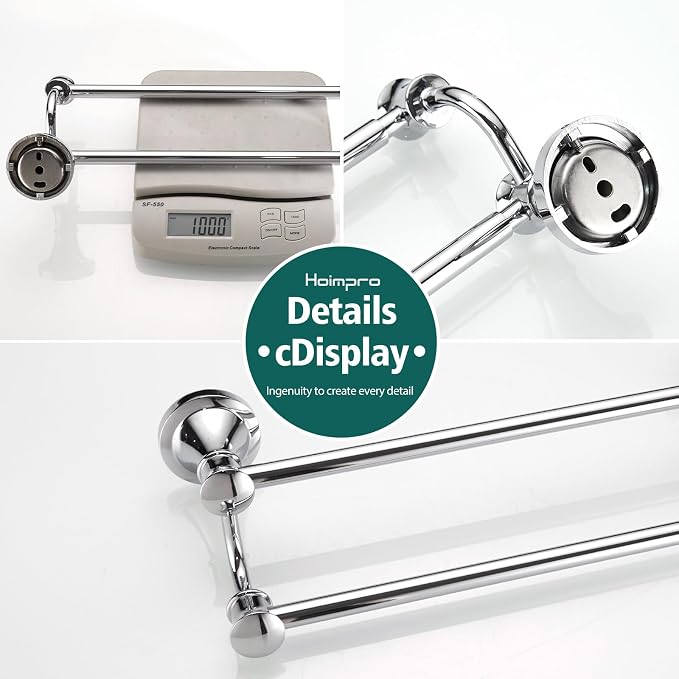 Hoimpro Double Towel Bar Towel Rack for Bathroom Wall Mounted Chrome | Adjustable 16-26 In,Wall Mounted Towel Holder, Stainless Steel, Rustproof, Towel Bar Rod Hanger Hardware Accessories Hotel