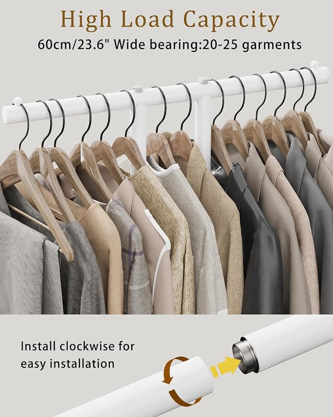 OUTBROS Large Metal Coat Rack Freestanding with Rock Base, White | Standing Garment Storage for Indoor - 23.6" Wide Heavy Duty Clothe Rack Metal Clothing Hanger Rack