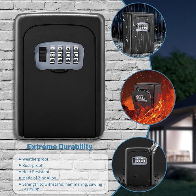 Key Lock Box for Outside - Sturdy and Durable Lock Box for House Key,5 Key Capacity Lockbox for Keys Outdoor,Waterproof Emergency Spare Key Lockbox with Resettable Code for Home,Garage,Airbnb