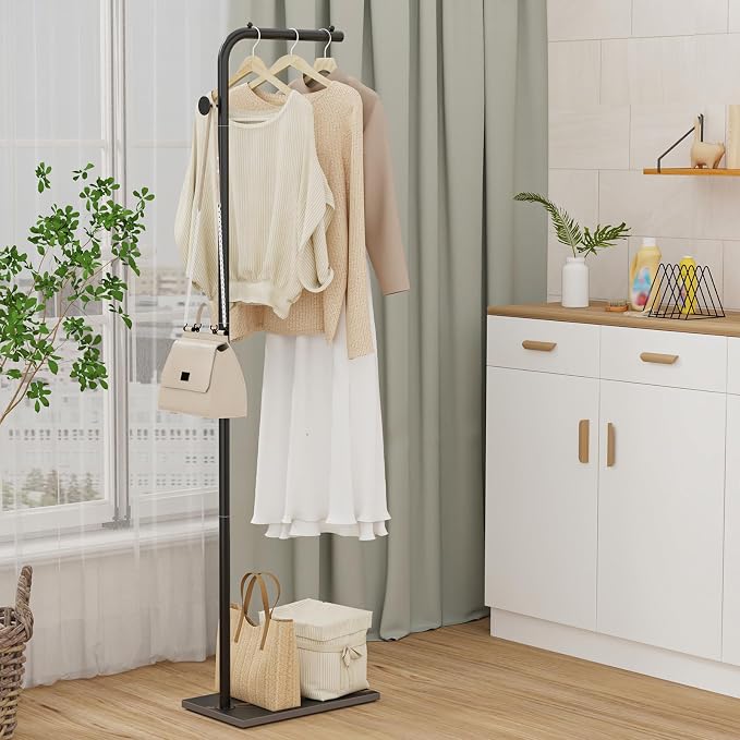 OUTBROS Freestanding Coat Rack, Garment Racks with Hook, 70.8“hign, Black | Portable Modern Hanger, Sturdy Metal Clothing Rack, Used in Bedroom, Entrance and Living Room