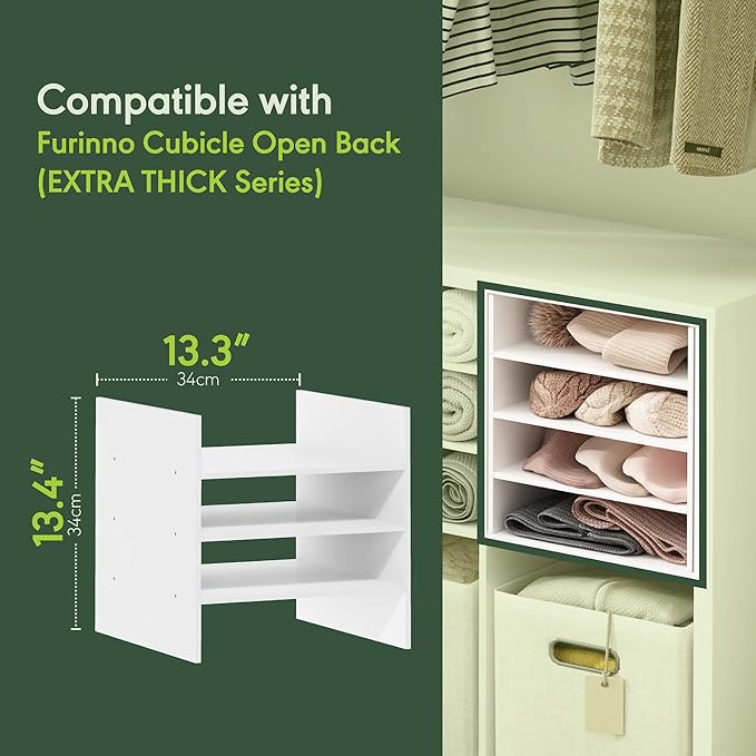 Furinno Cubicle Cube Insert, 3-Shelf Cube Organizer, Fits into Furinno Extra Thick Cubes, for Organizers and Storage, White (Does not fit IKEA Kallax Shelving)