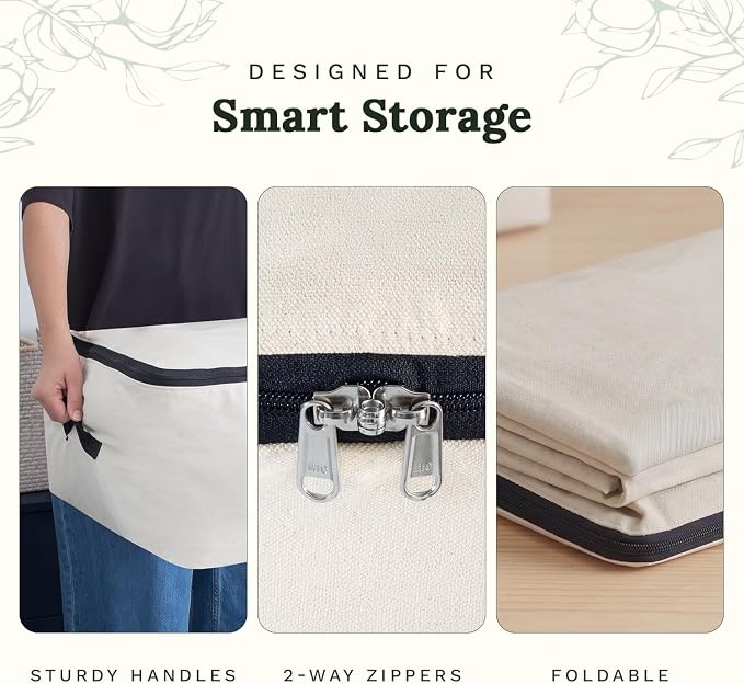 Comforter Storage Bags with Zipper - Sturdy 100% Cotton Canvas Quilt Storage Bags with Zipper - Extra Large with Handles to Conveniently Store Pillows, Blankets, Sheets, and Bedding (3 Bags)