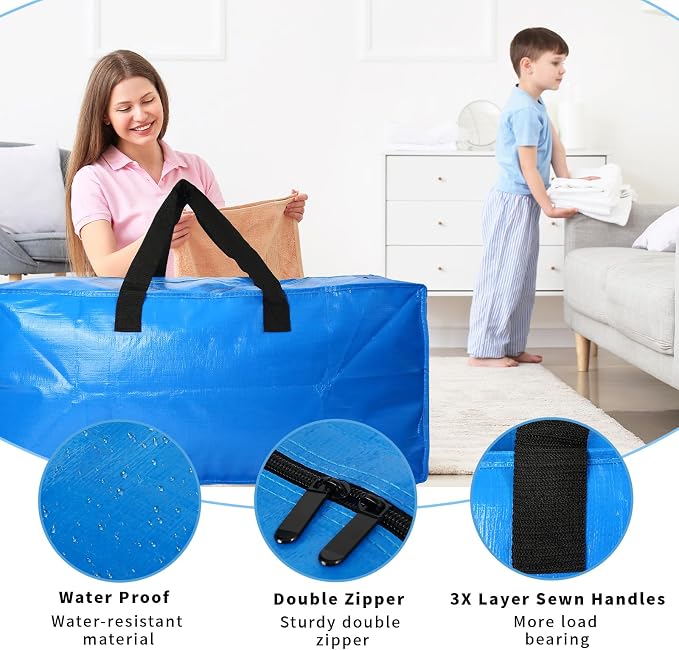 Acnusik Heavy Duty Moving Bags, Extra Large Storage Bags with Zippers Backpack, College Dorm Room Essentials, Moving Totes Clothing Storage Bins, Compatible with IKEA Frakta Cart (12pcs) | 12 Pack Clothes Storage Bags Totes Space Saving Moving Boxes Bi...