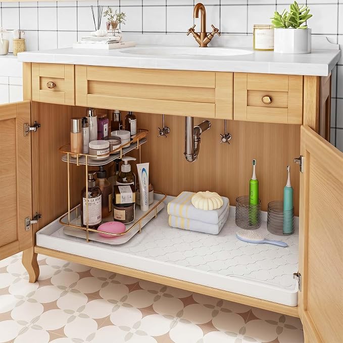 Jin&Bao Under Sink Mat 34" x 22" Waterproof Silicone Cabinet Kitchen Liner | Silicone under kitchen sink mat,cabinet protector,bathroom shelf liner,raised edge,anti-slip,easy to clean & dishwasher safe