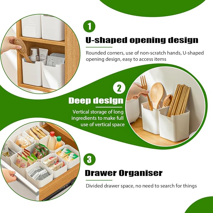6 Pack Refrigerator Organizer Box, Plastic Refrigerator Side Door Storage Containers, Space-Saving Organizer Bins for Refrige, Refrige Drawers for Fruit and Vegetable (White,S×6)