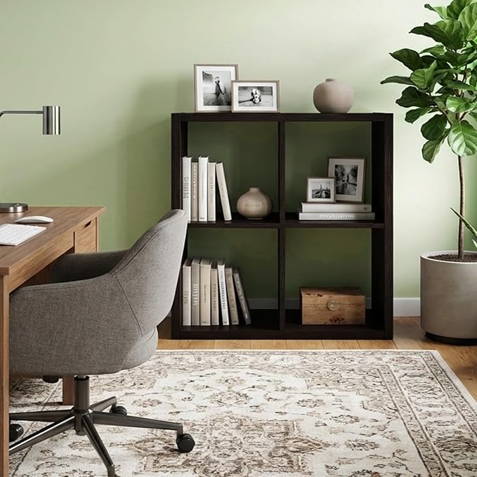 CTESNE【2026 Wooden Thick Frame 4 Cube Storage Organizer Shelf with Anti-Tipping Kits + Reversible Open Back Bookcase, Horizontal and Vertical Dual-use（Chocolate,11inch）