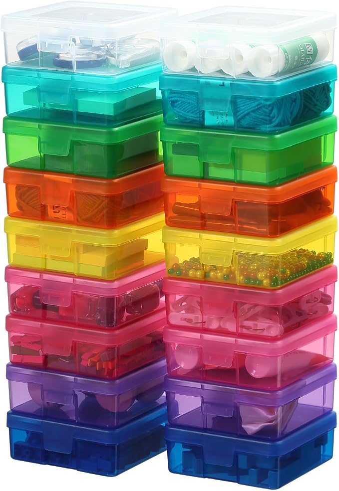 novelinks Plastic Small Storage Containers with Lids for Organizing | 18 Pack, Small Color, Task Boxes for Special Education, Board Game Storage Containers, Balloon Storage Organizer, Mini Box