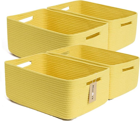 MiniArk Large Storage Baskets for Organizing, 17 x 13 x 7.5” Closet Shelf Baskets for Clothes Blanket Towels, Baby Nursery, Toy Bins Box, Woven Rope Baskets, 4 Packs Yellow