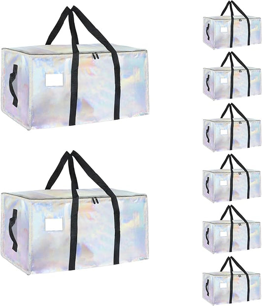 8 Pack-Extra Large Heavy Duty Moving Bags - Waterproof Storage Totes with Handles & Zippers, Foldable for College Dorm, Storage (Shiny Color)