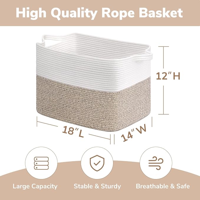 Goodpick 50L Large Woven Blanket Basket, 18" x 14" x 12", Light Brown | Blankets, Pillows & Toys Storage, Decorative Gift Baskets Empty, Living Room & Bedroom Organization, Natural Home Decor