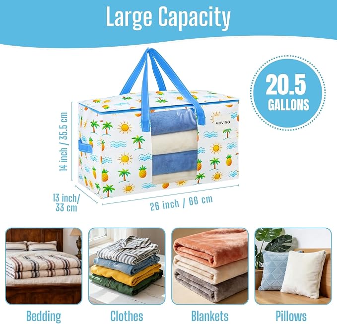 VENO Moving Bags, Wide Open Top, Clear Window, Tropical Island, 10 Pack | Moving boxes Alternative, Heavy Duty, Storage Bags, Clothes and Comforter Storage, Packing Supplies, College Dorm Essentials