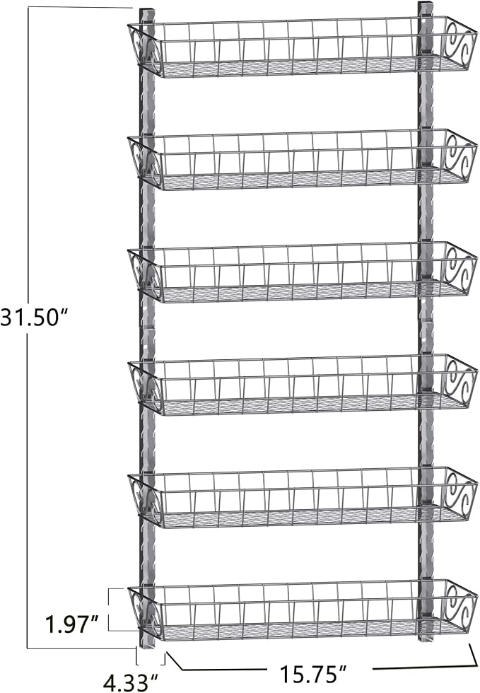 SWOMMOLY Wall Mount Spice Rack Organizer, 6-Tier Adjustable Dual-Use Shelf | Hanging Spice Rack Organizer, Kitchen Pantry Cabinet Storage Holder for Spices, Mason Jars, Bottles & Cans, Silver