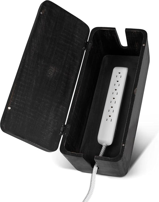 Large Cable Management Box - Cable Organizer Box and Power Strip Box for Electrical Cord Management - Hide Desk Cord and Floor Cables - Wire Storage and Organization for Cords | Mango Wood, Cable Organizer, Rustic Style, Modern Design, Desktop Storage