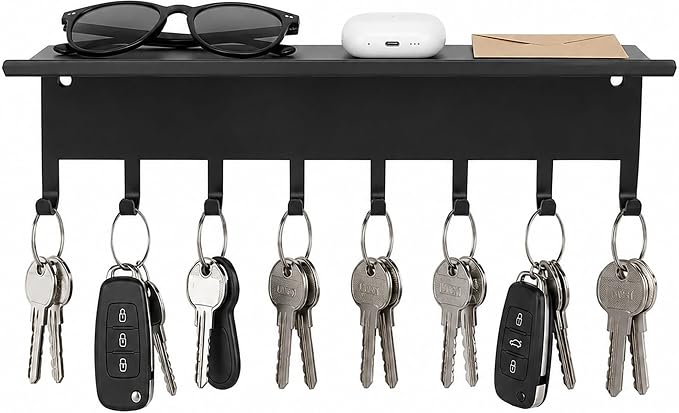 Key Holder Hooks Organizer Shelf Hanger Rack Wall Mounted Sweet Home Metal Decor Stylish and Practical for Entryway Front Door Kitchen Hallway Garage Mudroom Office Hardware Included Black