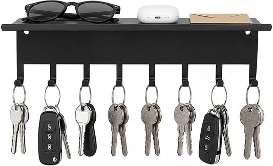 Key Holder Hooks Organizer Shelf Hanger Rack Wall Mounted Sweet Home Metal Decor Stylish and Practical for Entryway Front Door Kitchen Hallway Garage Mudroom Office Hardware Included Black