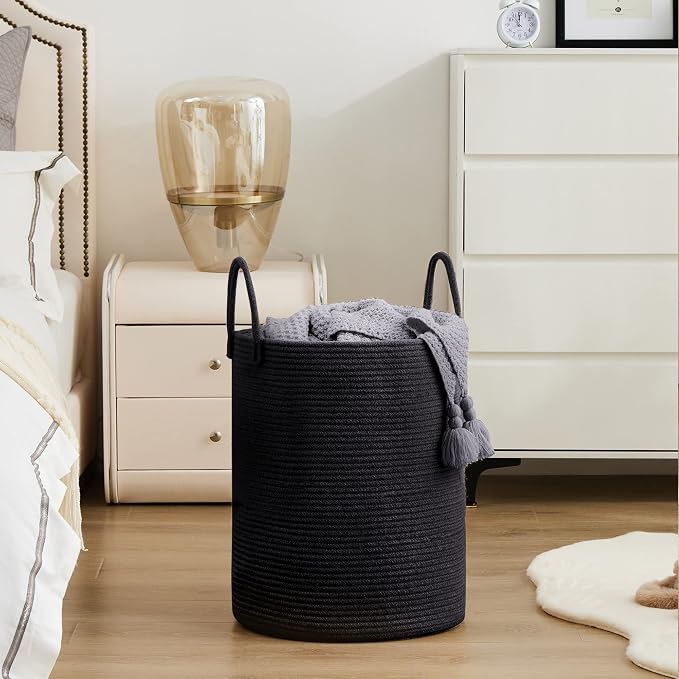 YOUDENOVA Woven Rope Laundry Hamper Basket, 58L Blanket Basket for Nursery | Large Woven Laundry Hamper with Sturdy Handles, Collapsible Home Decor Laundry Basket for Laundry, Clothes, Toys in Bedroom