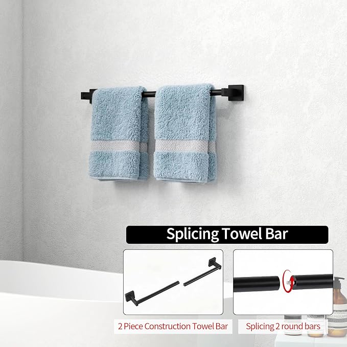 MKO Towel Bar for Bathroom, 24" 2 Pack Wall Mounted Towel Rack, Black | Hand Towel Holder Rod with Heavy-Duty Stainless Steel for Bathroom Kitchen Hanger, 2 Pack Value