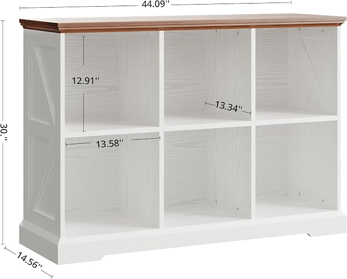 IRONCK 6 Cube Storage Organizer, Farmhouse Wood Bookshelf | White finish, cube organizer for bedroom, living room, home office, books or decor display, anti-tipping device