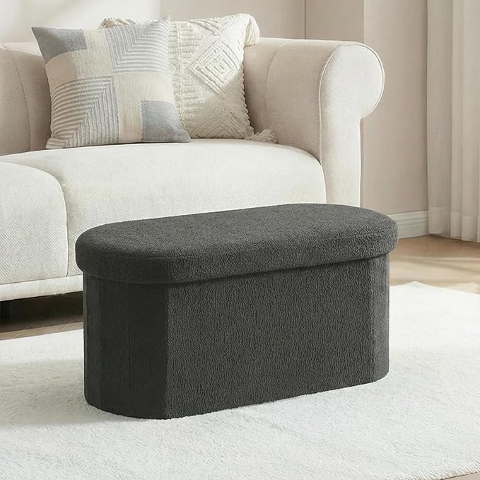 30 Inches Ottoman with Storage,Bedroom Bench with Storage, Ottoman Foot Rest for Living Room,30" L x 15" W x 15" H-Dark Grey