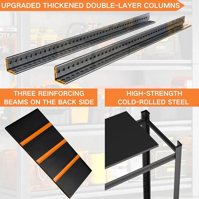 Garage Shelving, Heavy Duty Storage Shelves, Adjustable Boltless Units | Metal Shelving with Double Layer Posts, Industrial Steel Shelving for Garage Basement Warehouse Kitchen, Black, 72H*36W*15D