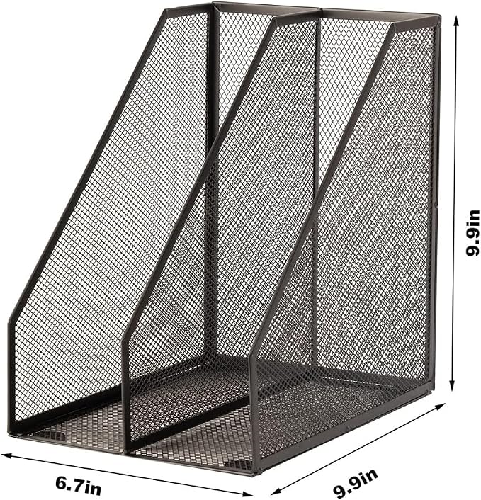 Mesh Desk Organizer Set, 2 Pack Set, with Pen Holder | Metal mesh desktop organizer set. 4-compartment file holder. Space-saving storage for office, home, school, Black
