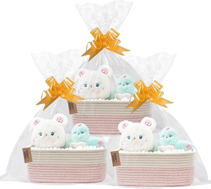COMFY-HOMI 13" x 8.5" x 5.1" Storage Baskets for Organizing | Cotton Rope Woven Basket | Toy Storage Bin Box | Basket for Shelves, Closet Organizer Bin, Decorative Closet Shelf, 3 Pack
