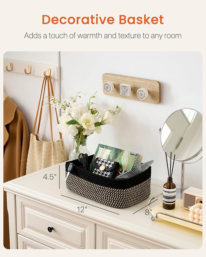 KALLAX Small Woven Storage Basket for Organizing, 12 x 8 x 4.5 inch, 3 Pack | Shelf baskets for closet organization, toy storage and home decor, Perfect as empty gift baskets for holidays, Black & Brown