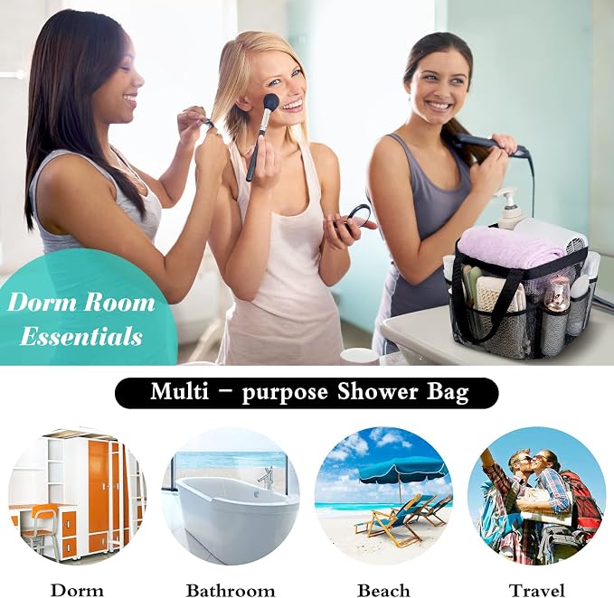 Mesh Shower Caddy Portable - 9 Pockets for College Dorm Room Essential | Large Capacity Mesh Shower Caddy with 9 Pockets, Portable Hanging Toiletry Bag for College Dorm, Gym, Camping and Beach