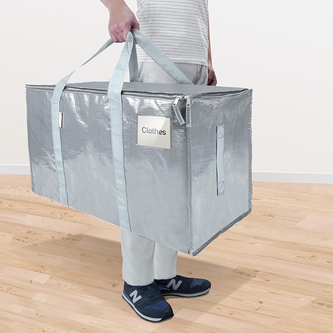TICONN 2 Pack Extra Large Moving Bags Heavy Duty with Zippers & Carrying Handles, Durable Storage Bags Moving Boxes for Closet Organizers and Storage (2 Pack, Light Grey)