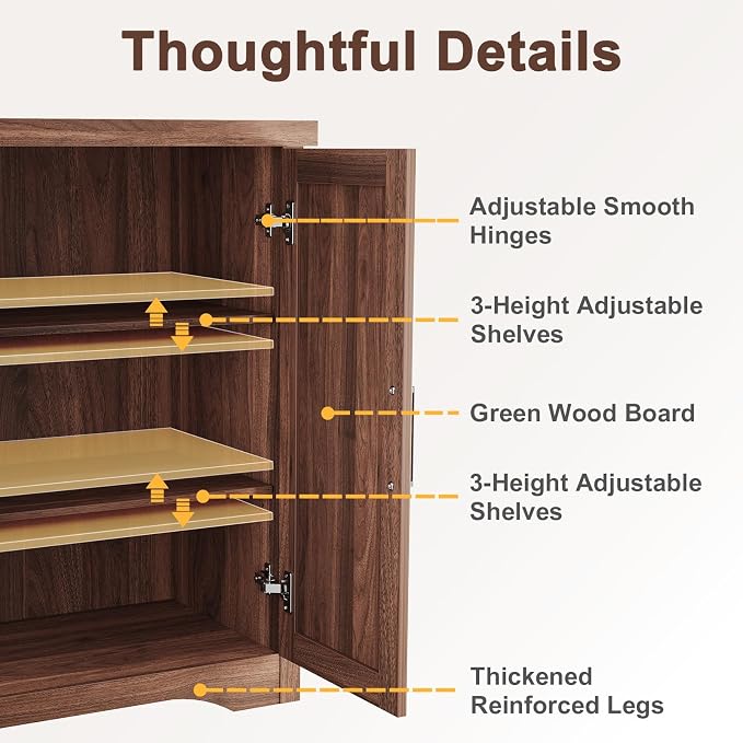 29" Fluted Sideboard Buffet Cabinet with Storage,Walnut | Modern Credenza with 2 Doors & Adjustable Shelves,Coffee Bar Table Console for Dining Room Kitchen Living Room Entryway
