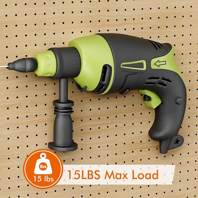 Utility Heavy Duty Pegboard Hooks, 8Pack Peg Board Power Tool Drill Holders | Fit 1/8" 1/4" Peg Holes, Double Arm Peg Board Bracket, Rubber Coated, Large Tool Organizer for Garage Workshop Shed Craftroom