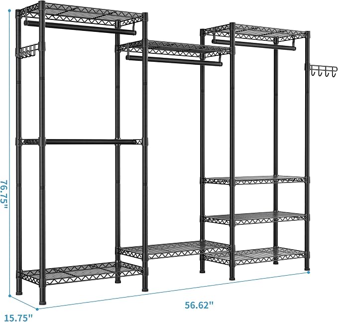 Golpart Heavy Duty Clothes Rack Metal Wardrobe with Adjustable Wire Shelves | Closet Organizers and Storage Clothing Rack Metal System Freestanding Hanging Clothes System Free Standing Garment Coat Racks