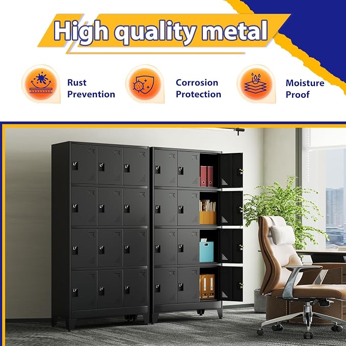 PAOFIN Metal Storage Lockers for Employees with Lock,Metal Storage Locker with 12 Doors for School Garage Office Gym Bedroom,Assembly Required,12 Door Black