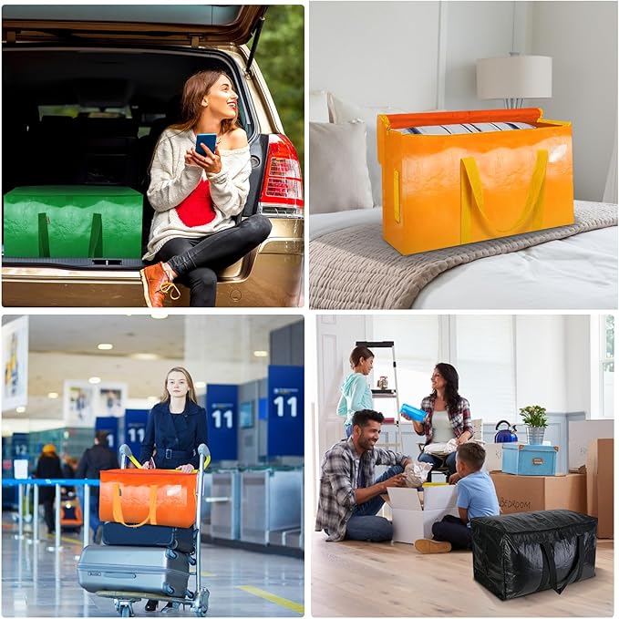BALEINE 2-Pack Oversized Moving Bags with Reinforced Handles, Heavy-Duty Storage Tote for Clothes, Moving Supplies (Orange, 2-Pack)
