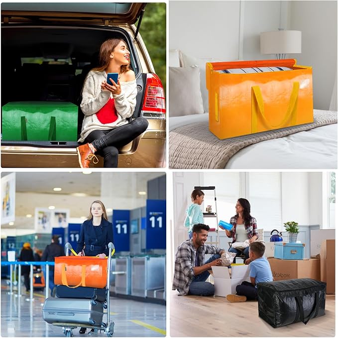 BALEINE 6-Pack Oversized Moving Bags with Reinforced Handles, Heavy-Duty Storage Tote for Clothes, Moving Supplies (Light Green, 6-Pack)