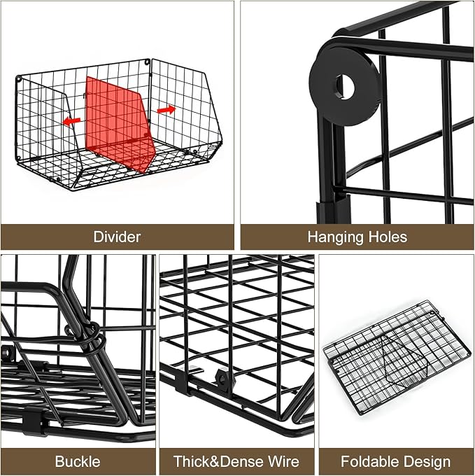 Jautokerdar 4 Tier Hanging Closet Organizer with Dividers,Extra Large Storage Hanging Shelf with 5 S Hooks 4 Dividers,Hang on Wire Closet Shelving Clothes Organizer-Black