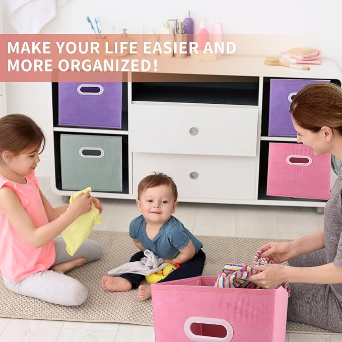 SUREMAX 11 inch Cube Storage Organizer, Closet Organizers and Storage Bins with Handle, Collapsible Storage Bins for Shelves, Baskets Box for Clothes, Home, Toy, Lego, Fabric, Pack of 6