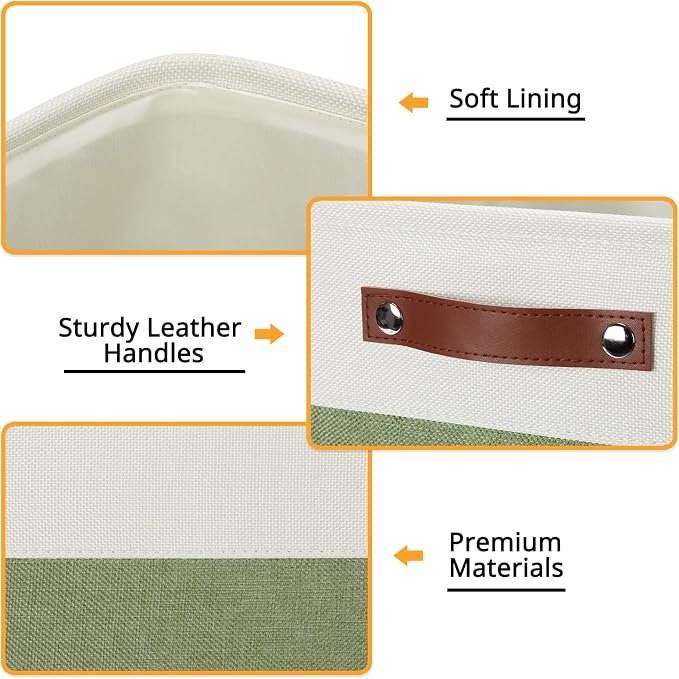 DULLEMELO Storage Baskets for Organizing, Linen Closet Organizers and Storage Baskets for Dog Box, 13 Inch Decorative Cube Storage Bins with handle for Gift Basket(4 Pack - 13" White&Green)