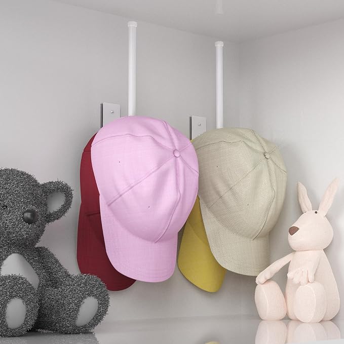Durmmur Stainless Steel Hat Organizer, Hat Rack for Wall,Each Holds 25 Hats | 2 Pack Strong Adhesive/Wall Drilled Hat Holder, Hat Hooks, Hat Hanger Baseball Cap Organizer for Door,Bedroom,Closet(8.26 in)