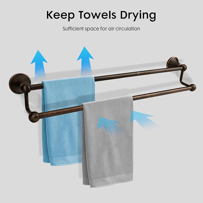 Antique Bathroom Double Towel Bar Oil Rubbed Bronze, 24 Inch Towel Racks for Bathroom Wall Mounted,Bathroom Towel Holder Bronze,Two Towel Rod Hanger for Hotel