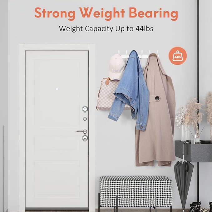 Optish Coat Rack Wall Mount, Coat Hook Wall Mount, Wall Hooks for Hanging, Hat Rack for Walls, Coats Hanger with 12 Hook, Towel Hooks for Bathrooms (2 Pack, White)