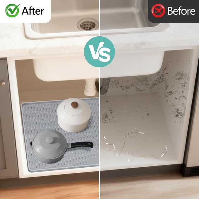 27" x 27" Under Sink Mat for Kitchen Lanstics Under Sink Organizer | Waterproof Raised Edge Silicone Mat Sink Protector Silicone Organizers Tray for Kitchen Bathroom