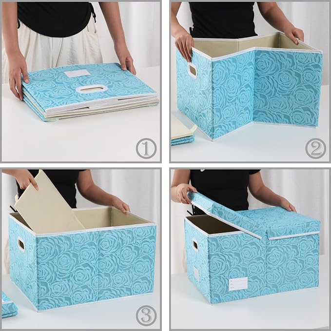 PRANDOM Extra Large Collapsible Storage Cubes with Lids Fabric Decorative Storage Bins Boxes Organizer Baskets with Cover Handles for Bedroom Closet Living Room 19.6x15.7x11.8 Inch 3 Pack