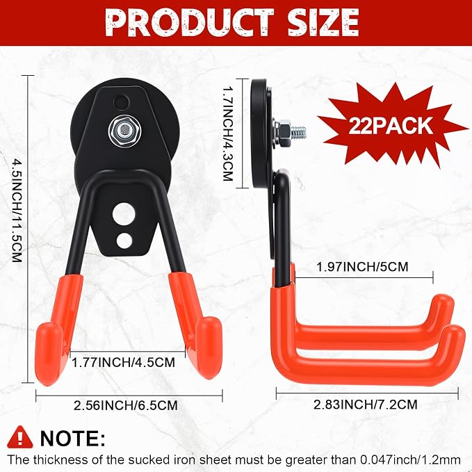 Landhoow 22 Pcs Large Magnetic Hooks Heavy Duty Garage Magnet Hooks Strong Storage Utility Magnetic Hangers with Anti Slip Rubber Coating for Indoor and Outdoor Hanging (Orange)