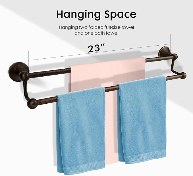Antique Bathroom Double Towel Bar Oil Rubbed Bronze, 24 Inch Towel Racks for Bathroom Wall Mounted,Bathroom Towel Holder Bronze,Two Towel Rod Hanger for Hotel
