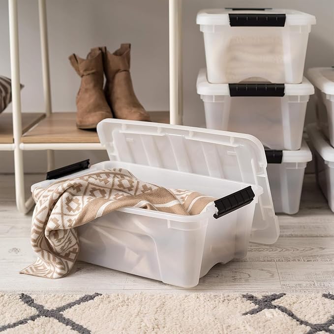 IRIS USA 6-Pack 13 Quart Storage Bins with Lids, Pearl | Conceals contents for a clean look. Ideal for shoes, photos, documents, and small essentials. Nestable design saves space