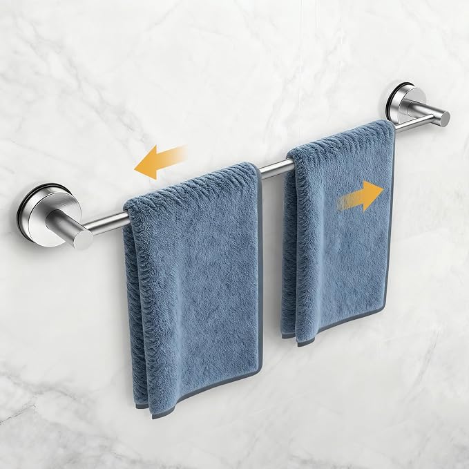 14.6inch~24inch Towel Racks for Bathroom,Adjustable Suction Cup Towel Bar for Bathroom Wall,Stainless Steel Bath Towel Holder for Shower(Brushed Silver)